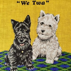 Vintage Scottish tea towel "Scottish Terriers. We Twa". Company: LINANNE.